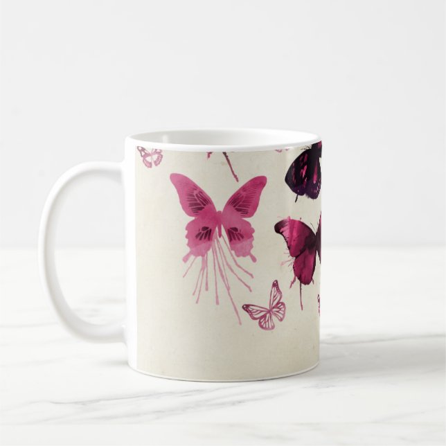 Taza De Café Patrón de mariposas rosadas (Izquierda)
