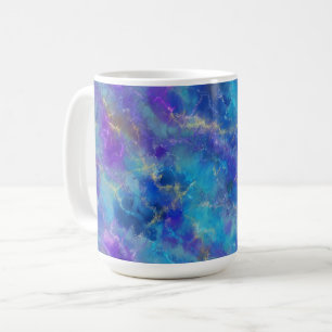 Taza De Café Patrón de mármol azul, púrpura y dorado
