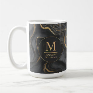 Taza De Café Patrón de mármol con brillo gris negro y dorado pe