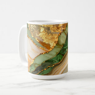 Taza De Café Patrón de mármol verde y dorado
