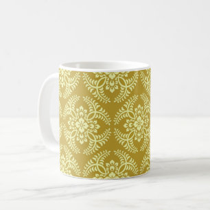 Taza De Café Patrón de Medallón Japonés, Amarillo Mostaza