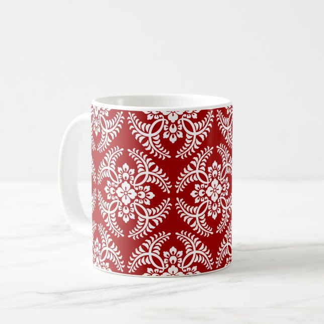 Taza De Café Patrón de medallón japonés, rojo profundo y blanco (Anverso izquierdo)