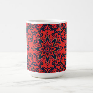 Taza De Café Patrón de medallón persa ornamentado rojo azul de