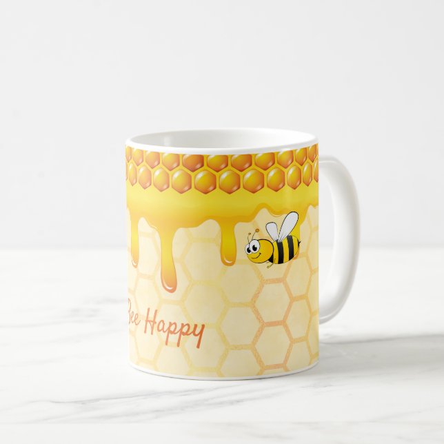 Taza De Café Patrón de miel feliz de abeja goteo de miel (Anverso derecho)