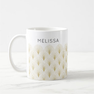 Taza De Café Patrón de monograma art déco dorado