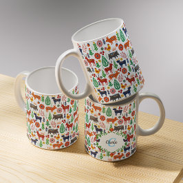 Taza De Café Patrón de monograma de arte folclórico escandinavo