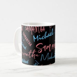 Taza De Café Patrón de monograma de dos nombres para parejas az