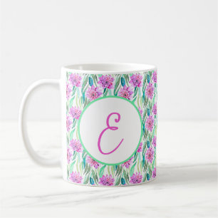 Taza De Café Patrón de monograma de flores tropicales con acuar