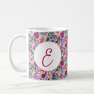 Taza De Café Patrón de monograma floral tropical mixto