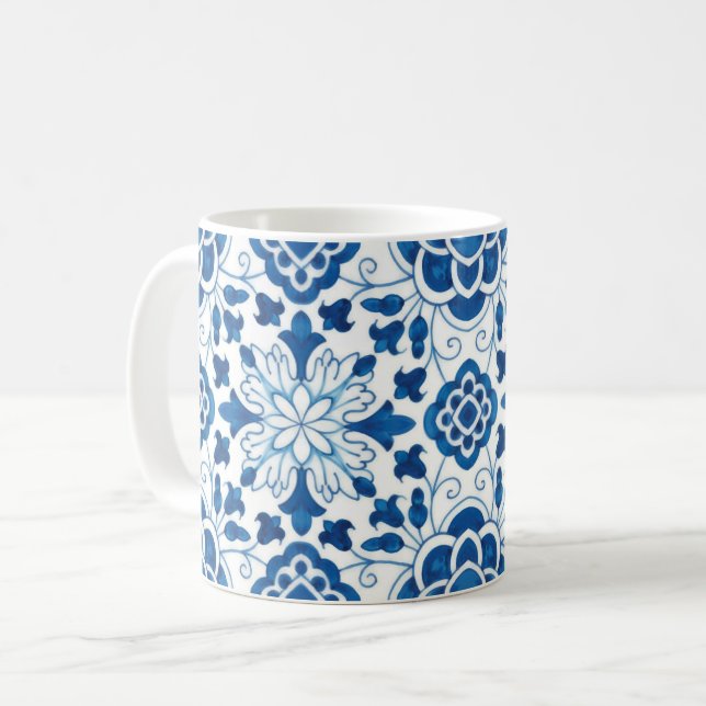 Taza De Café Patrón de mosaico de azulejos azules portugueses v (Anverso izquierdo)