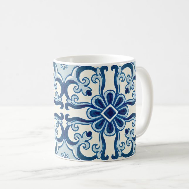 Taza De Café Patrón de mosaico floral azul de Azulejos portugué (Anverso derecho)