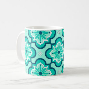 Taza De Café Patrón de mosaico marroquí, aqua y turquesa