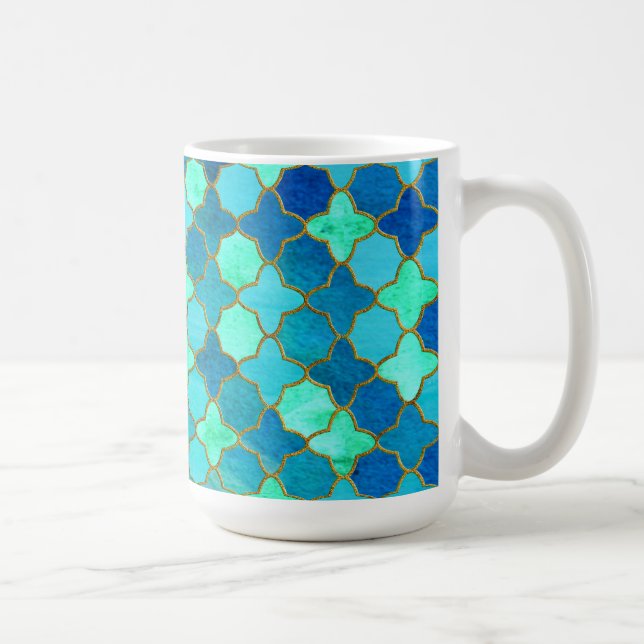Taza De Café Patrón de mosaico marroquí oriental de oro Verde a (Derecha)