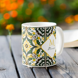 Taza De Café Patrón de mosaico mediterráneo portugués Monograma