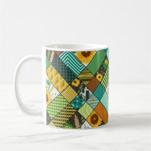 Taza De Café Patrón de mosaico sin foco con cereales, girasol