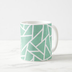 Taza De Café Patrón de mosaico verde y blanco de la pintura