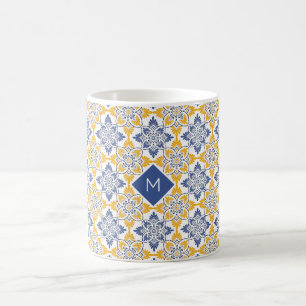 Taza De Café Patrón de mosaicos personalizado monograma portugu