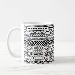 Taza De Café Patrón de muestra de borde geométrico en blanco y
