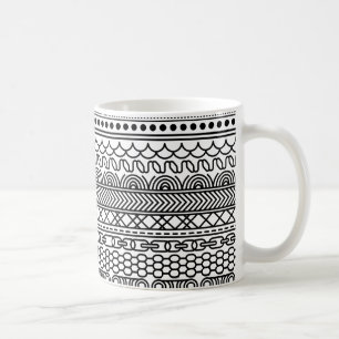 Taza De Café Patrón de muestra de borde geométrico en blanco y