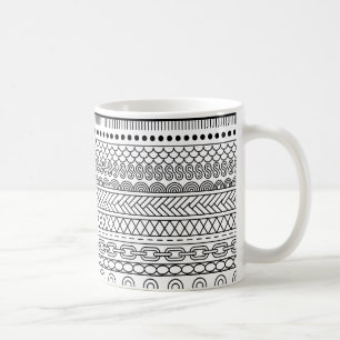 Taza De Café Patrón de muestra de borde geométrico en blanco y