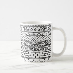 Taza De Café Patrón de muestra de borde geométrico en negro y b