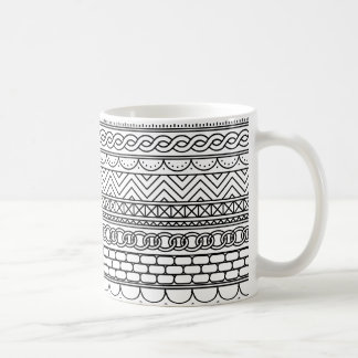 Taza De Café Patrón de muestra de borde geométrico en negro y b
