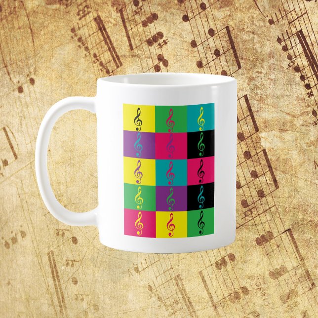Taza De Café Patrón de música Treble Clef (A mug with a bright & bold treble clef pattern)