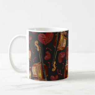 Taza De Café Patrón de música violín del corazón rojo