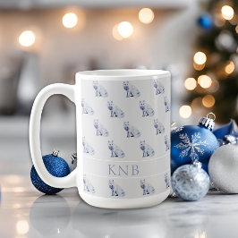 Taza De Café Patrón de Navidad con Monograma de Zorro Ártico en