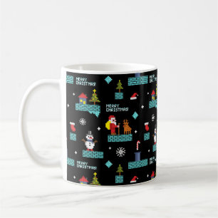 Taza De Café Patrón de navidad de mora pixelada - Diseño retro