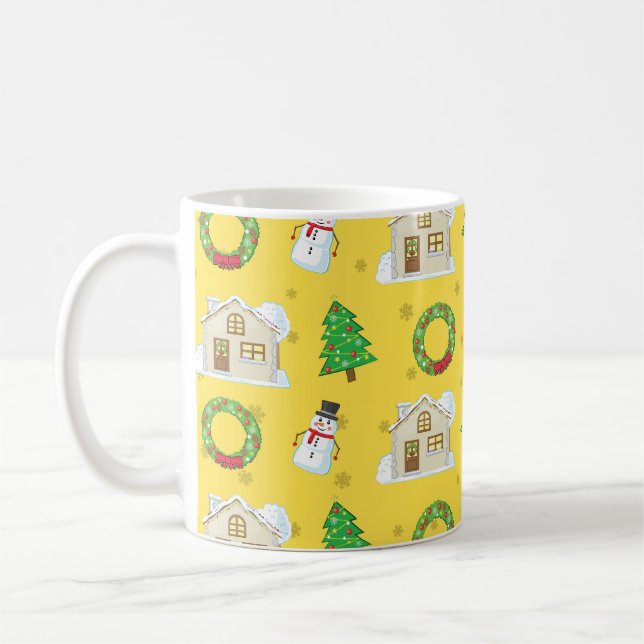 Taza De Café Patrón de Navidad - Fondo Amarillo  (Izquierda)