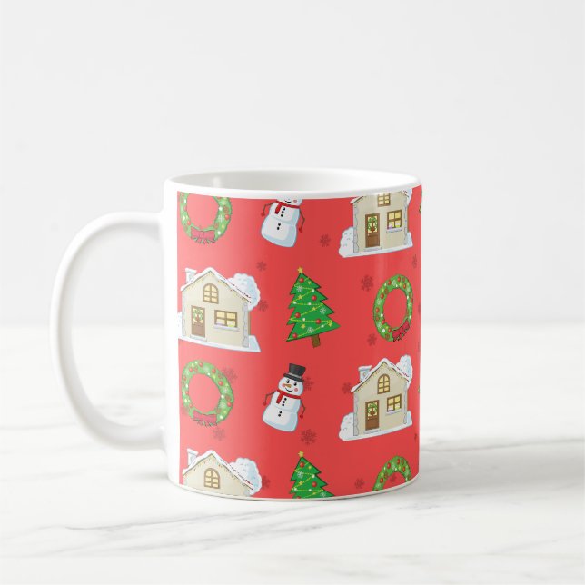 Taza De Café Patrón de Navidad - Fondo Rojo  (Izquierda)