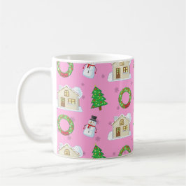 Taza De Café Patrón de Navidad - Fondo Rosa 