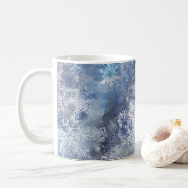 Taza De Café Patrón de Navidades azules texturados de hielo y n (Con donut)