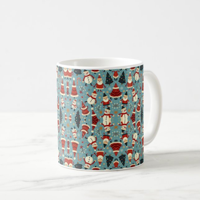 Taza De Café Patrón de navidades con fondo azul (Anverso derecho)