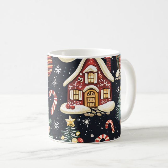 Taza De Café Patrón de Navidades de bosques de época (5) (Anverso derecho)