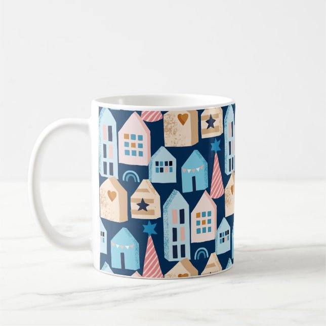 Taza De Café Patrón de Navidades de casas nórdicas escandinavas (Izquierda)