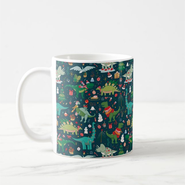 Taza De Café Patrón de Navidades de dinosaurios festivos (Izquierda)