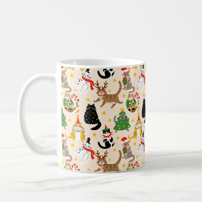 Taza De Café Patrón de Navidades de gatos festivos (Izquierda)