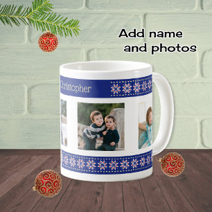 Taza De Café patrón de navidades de nombres y fotos de personal