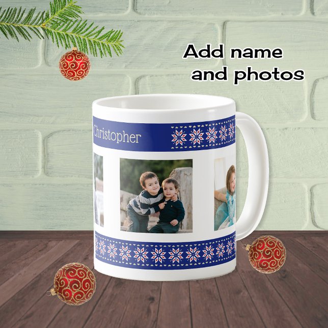 Taza De Café patrón de navidades de nombres y fotos de personal (Subido por el creador)