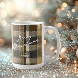 Taza De Café Patrón de Navidades de oro de los tonos de la tier