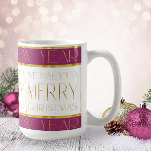 Taza De Café Patrón de Navidades de oro magenta#35 ID1009