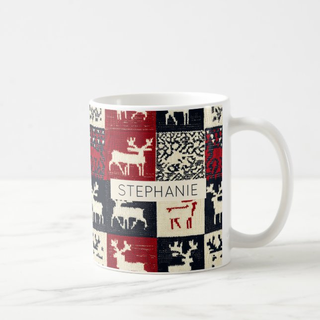 Taza De Café Patrón de Navidades de parches de punto | Rústica (Derecha)