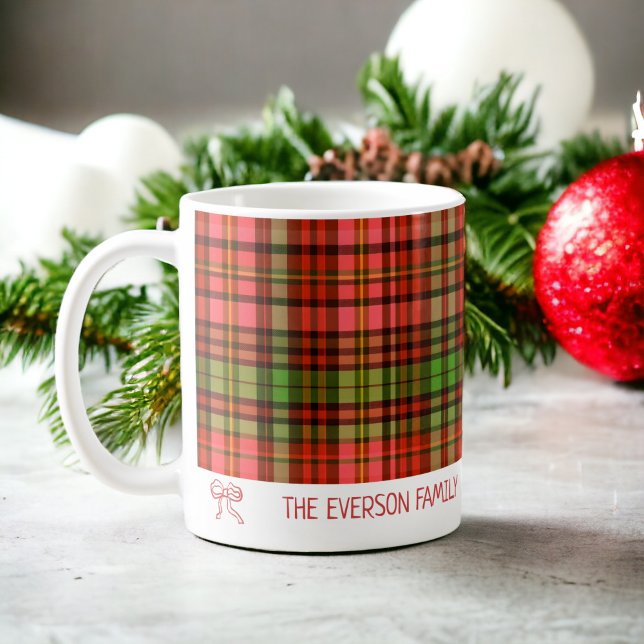 Taza De Café Patrón de Navidades de Placas Verde Rojas festivas (Chic Festive Red Green Plaid Christmas Pattern Coffee Mug)