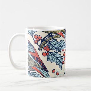 Taza De Café Patrón de Navidades de Waxwings Holly