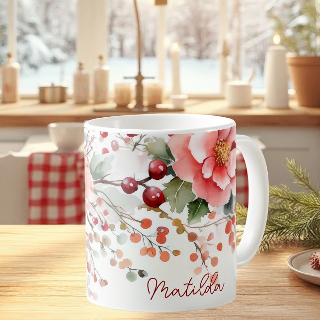 Taza De Café Patrón de Navidades festivos con balbuceos y flore (Subido por el creador)
