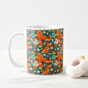 Taza De Café Patrón de Navidades festivos de gatos y perros