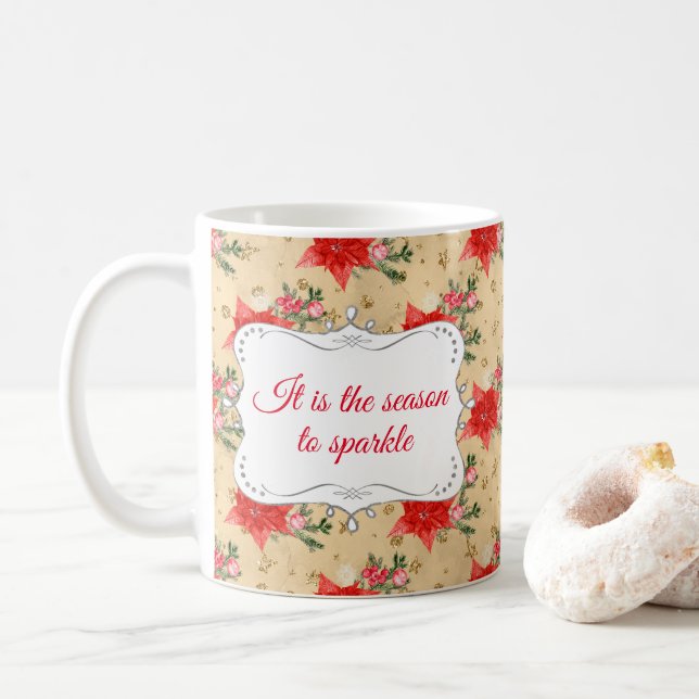 Taza De Café Patrón de Navidades florales personalizados (Con donut)