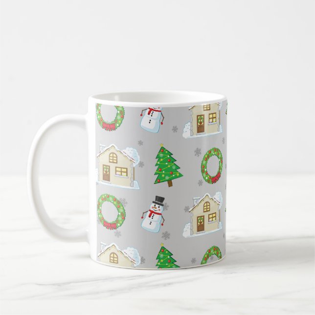 Taza De Café Patrón de navidades - Fondo gris (Izquierda)